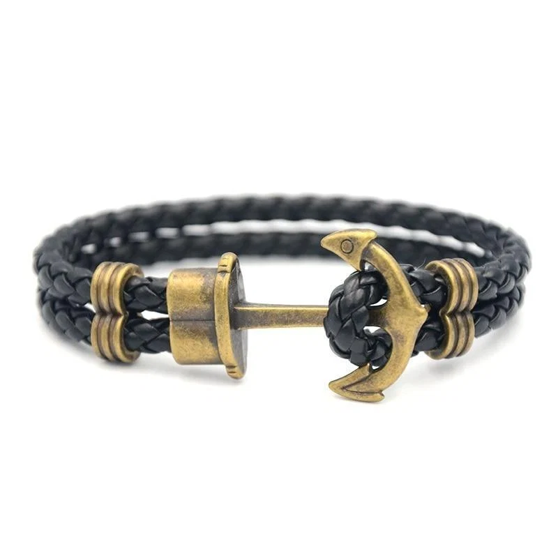 Casual Oliver Bronze Anchor Braided Leather Bracelet Traditional