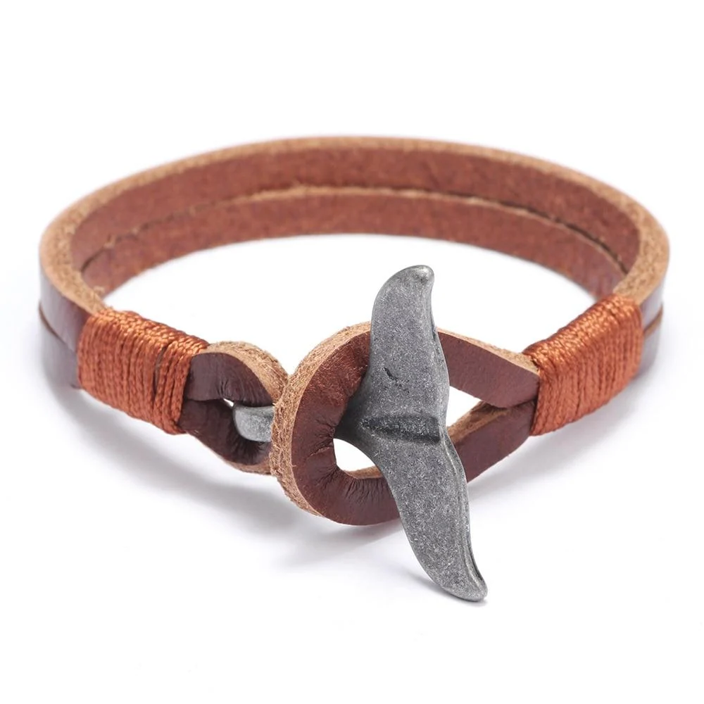 Organic Whale Tail Solid Leather Bracelet Contemporary