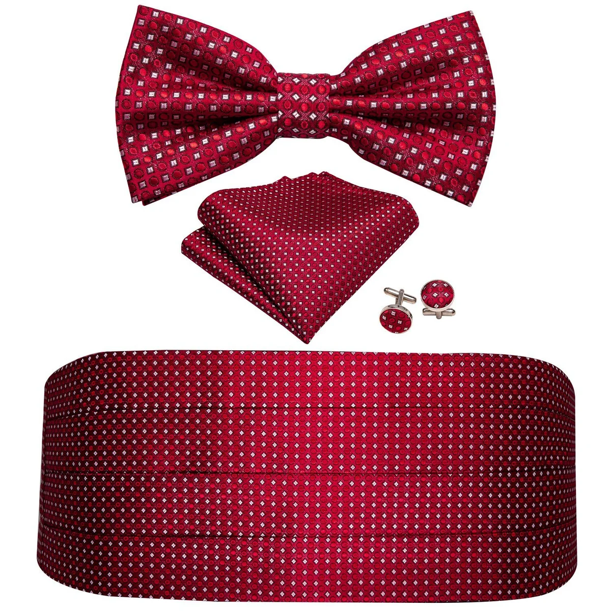 Recyclable Red Pin Dot Silk Cummerbund Set Genuine