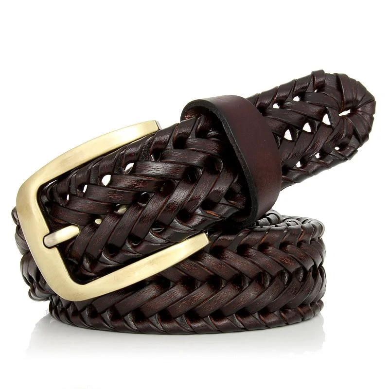 Pure Niccolo Brass Buckle Braided Leather Belt Premium Material