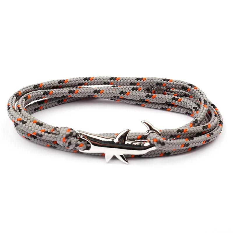 Durable Silver Shark Nautical Rope Bracelet Quality