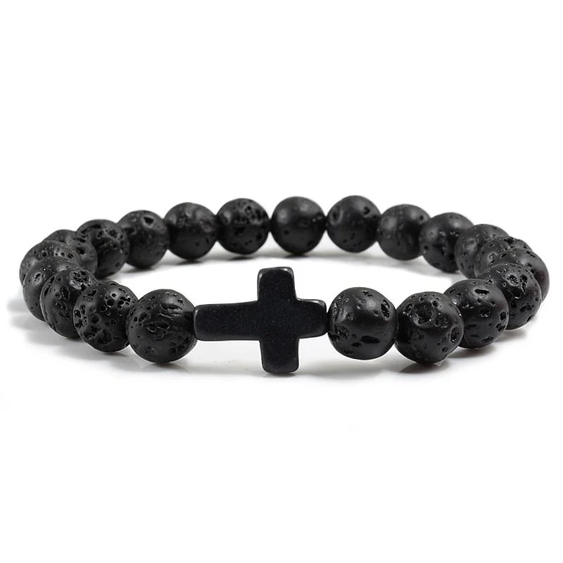 Selected Classic Cross Natural Stone Beaded Bracelet Luxury