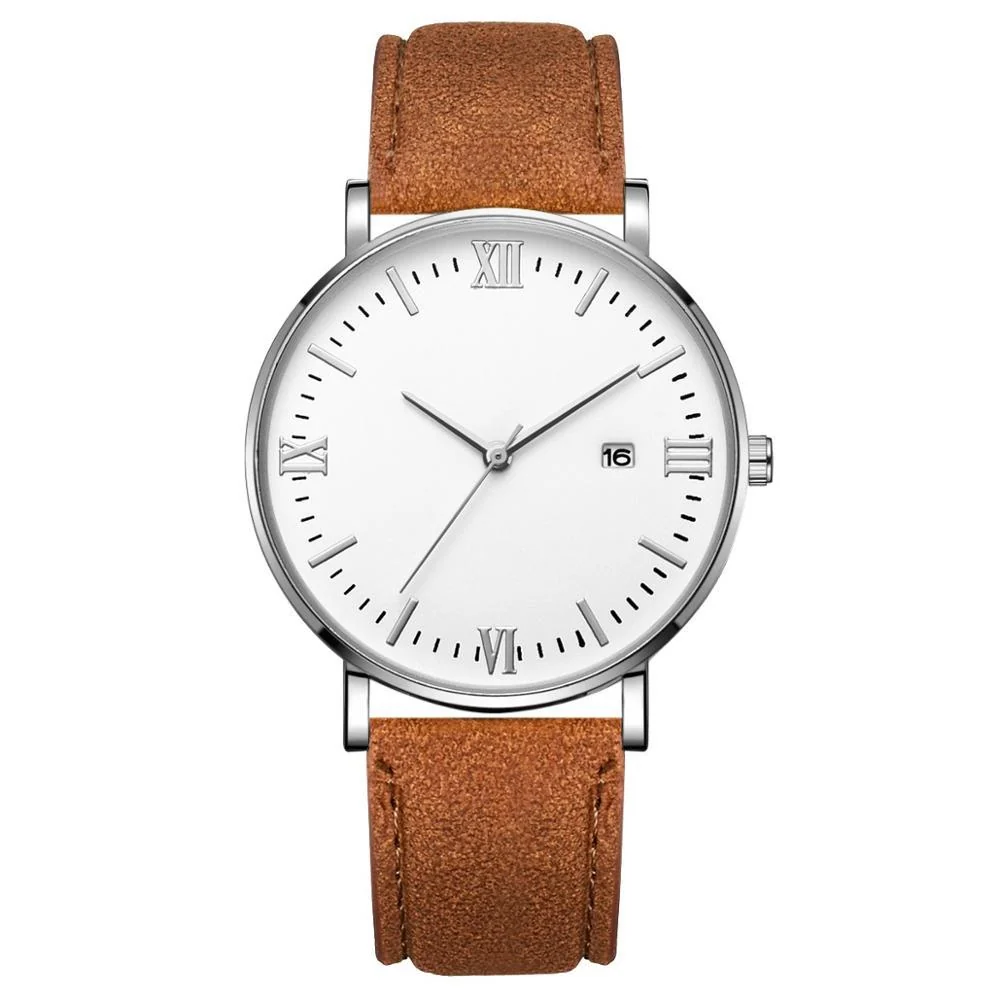 Quality Flavio Elegante reloj clásico con esfera blanca y correa marrón High-Quality