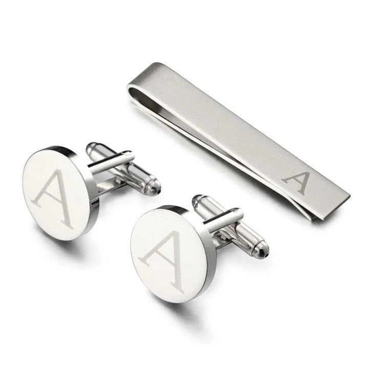 Reusable Set de gemelos y pasador de corbata personalizados con monograma Flexible