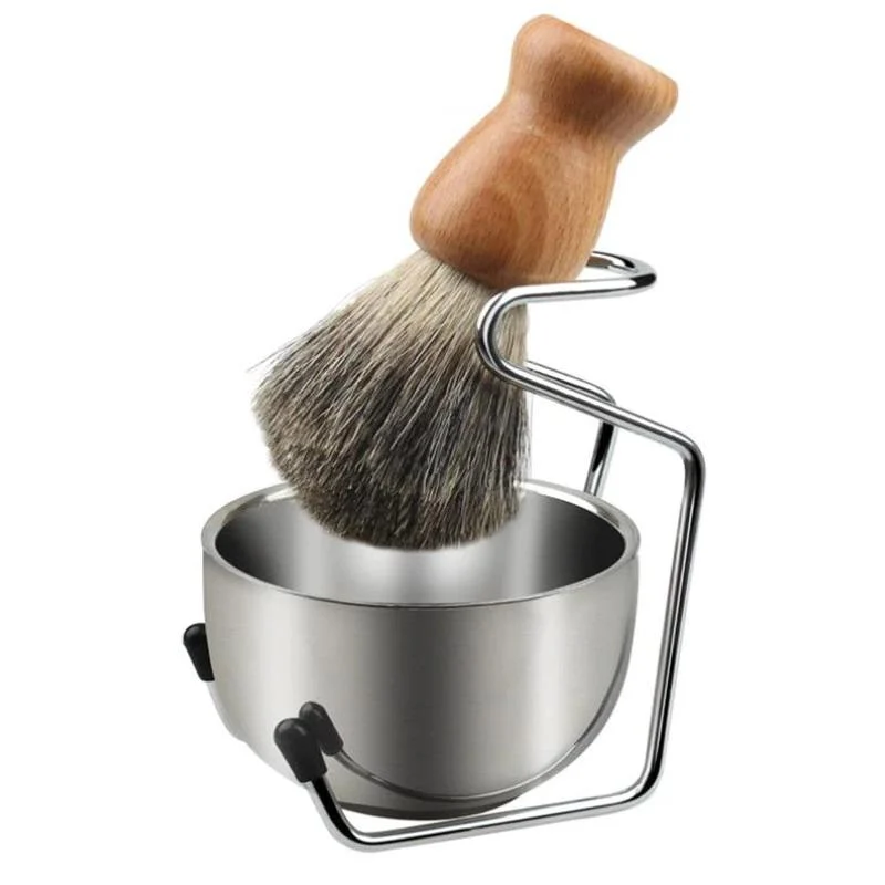 First-Class Set de brocha y bol de afeitado de acero inoxidable Powerful