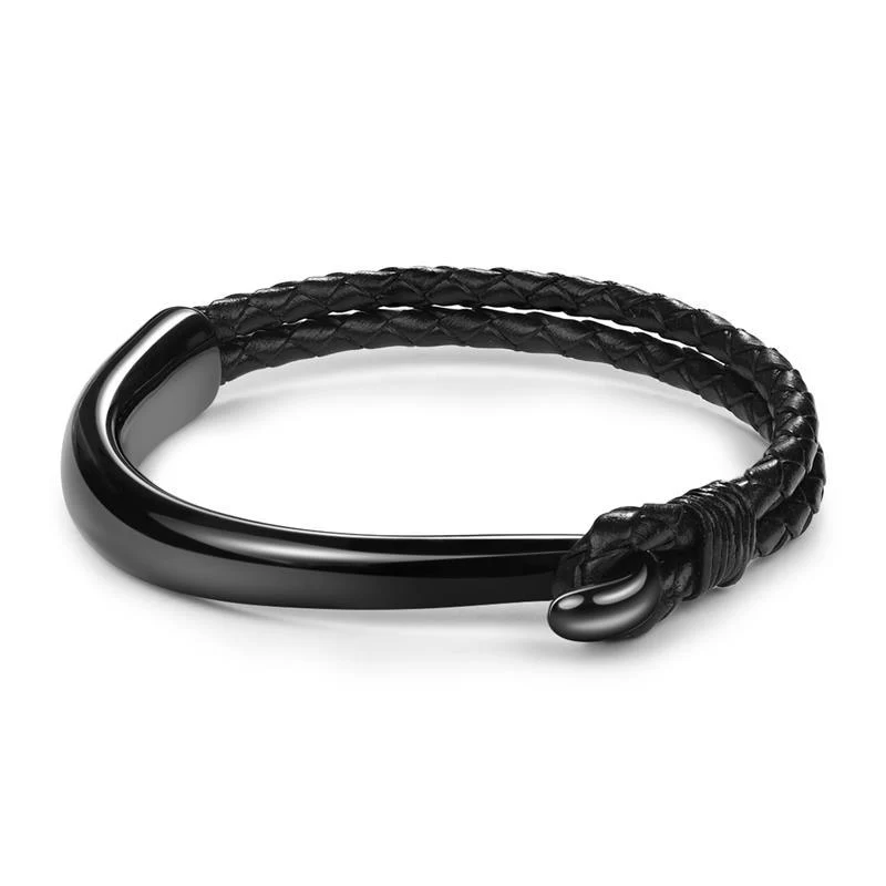 Superior Dolfo Gancho de metal Pulsera de cuero trenzado Fine Crafted