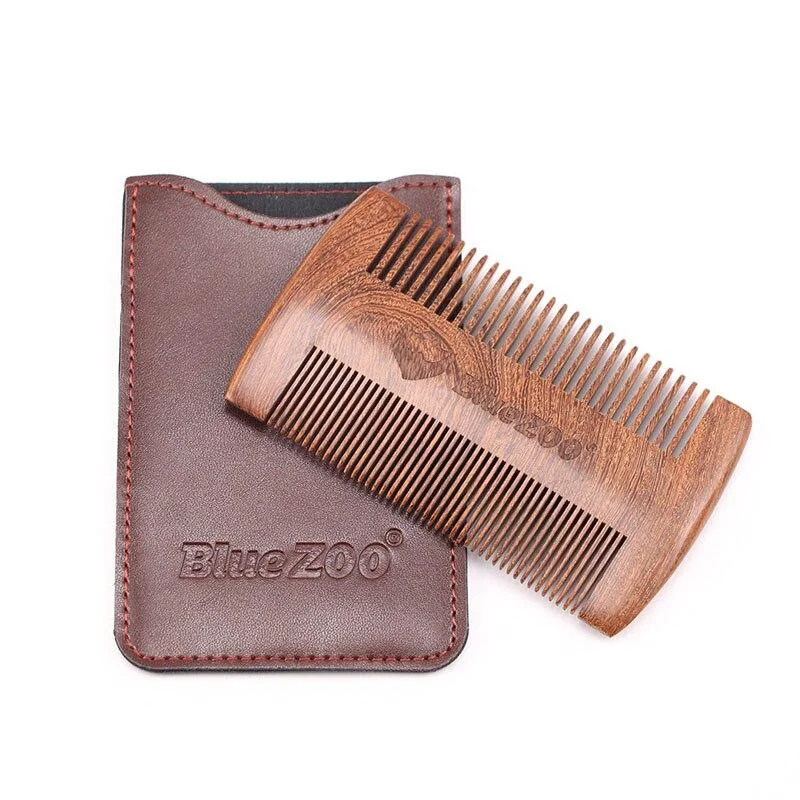 Next-Generation Peine para barba de sándalo con estuche de cuero Pure