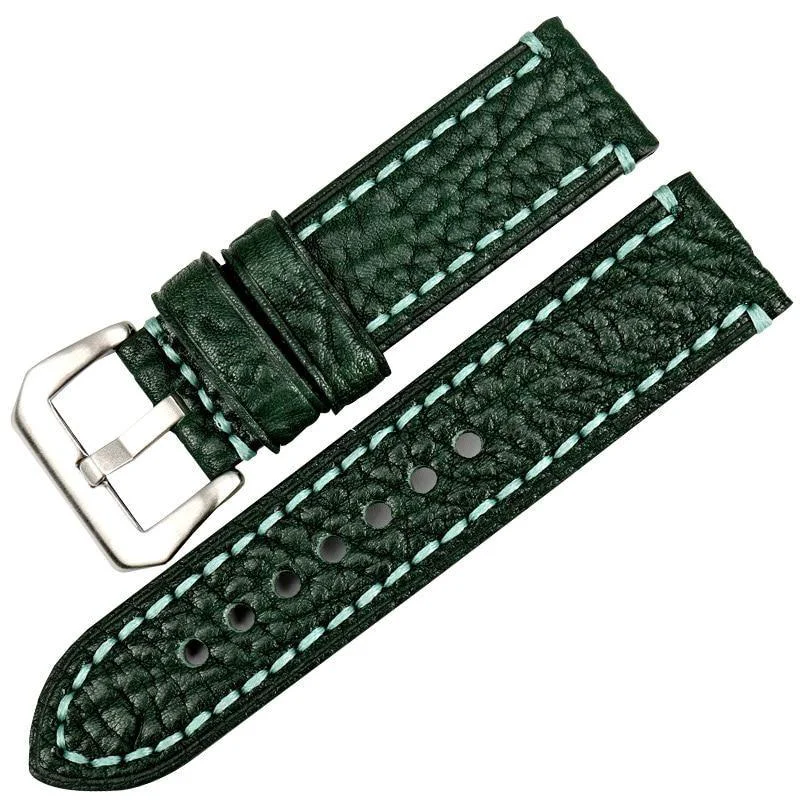 Effective Cedric Correa de reloj de piel italiana cosida con hebilla hebijón plateada Practical