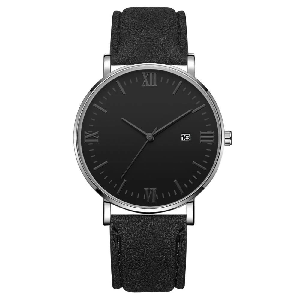 Safe Flavio Classic Elegant Watch with Black Dial and Leather Belt Easy-to-Use