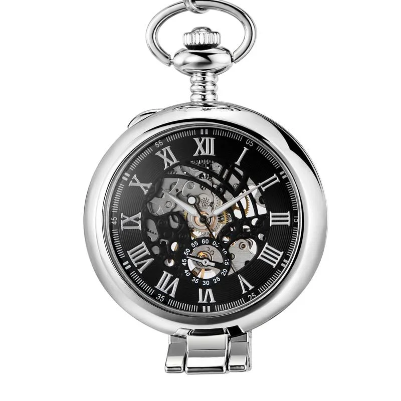 Luxury Olaf Orkina Mechanical Skeleton Pocket Watch Silver Long-Lasting