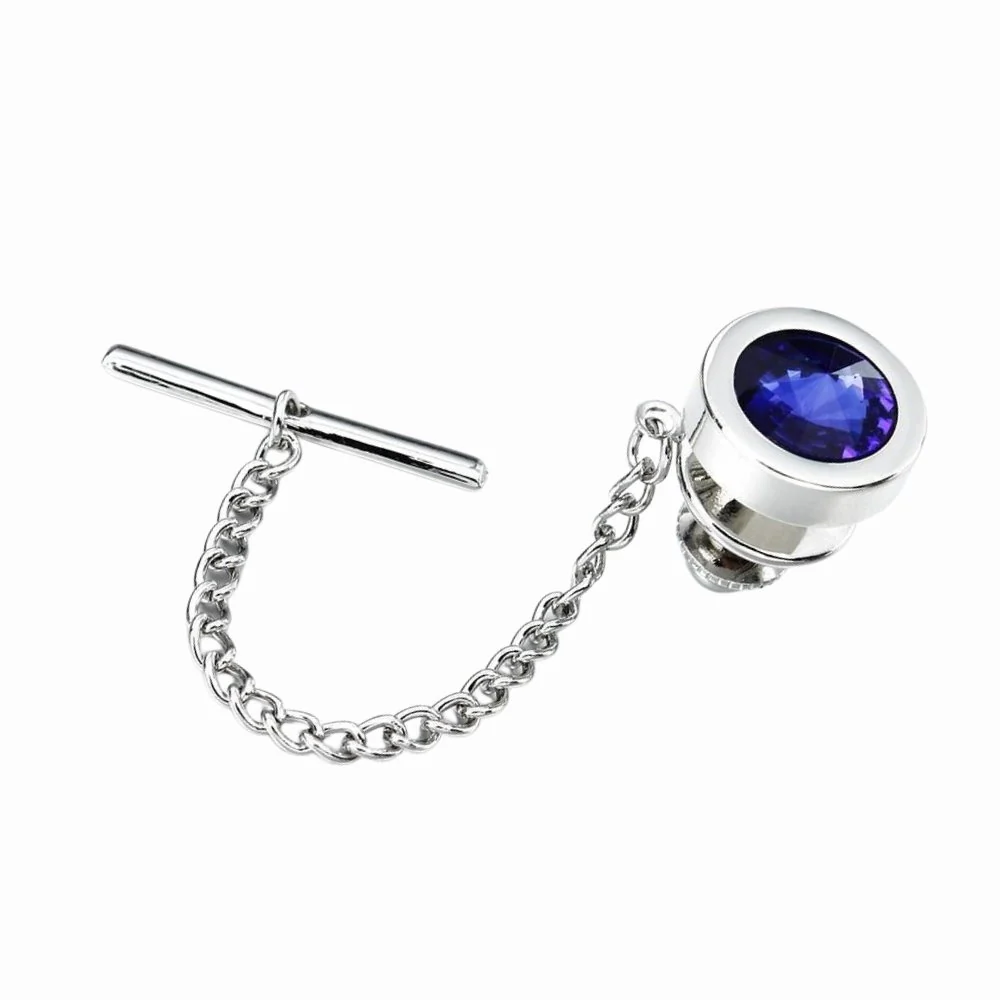 Professional Round Crystal Silver-Tone Tie Tack Breathable