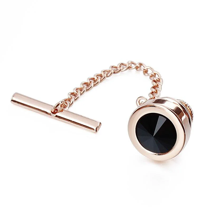 Comfortable Round Crystal Rose Gold Tone Tie Tack Reusable