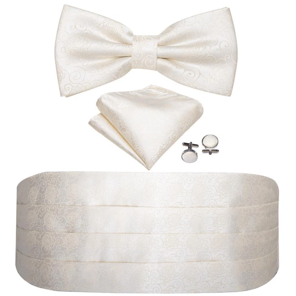 Sophisticated White Jacquard Silk Cummerbund Set Outstanding