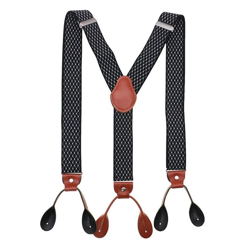 Verified Hugo Brown Leather Button End Tuxedo Suspenders 35mm Luxury