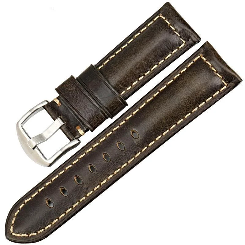 Elegant Damien Oil Wax Leather Vintage Watch Strap With Silver Buckle Effective