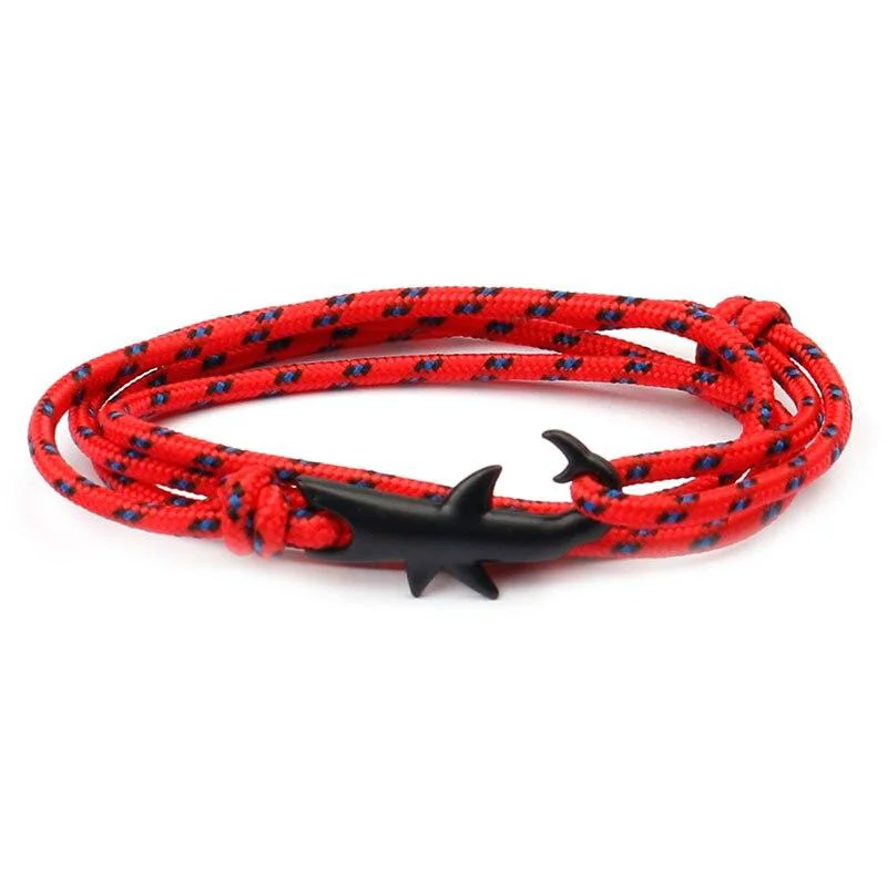 Solid Matte Black Shark Nautical Rope Bracelet Genuine