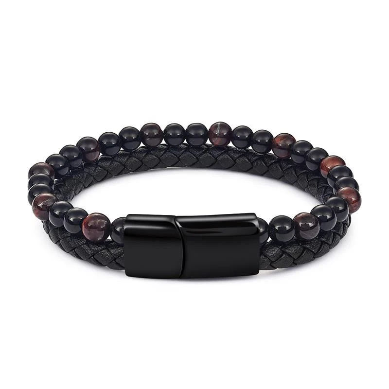 Traditional Jose Natural Stone Leather Beaded Bracelet Fast