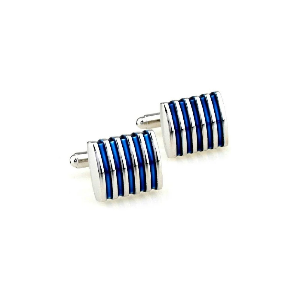 Flexible Jacque Silver-Tone Vertical Stripe Cufflinks World-Class