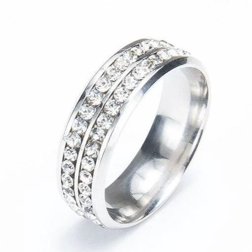Long-Lasting Silver-Tone Crystal Tie Ring Breathable