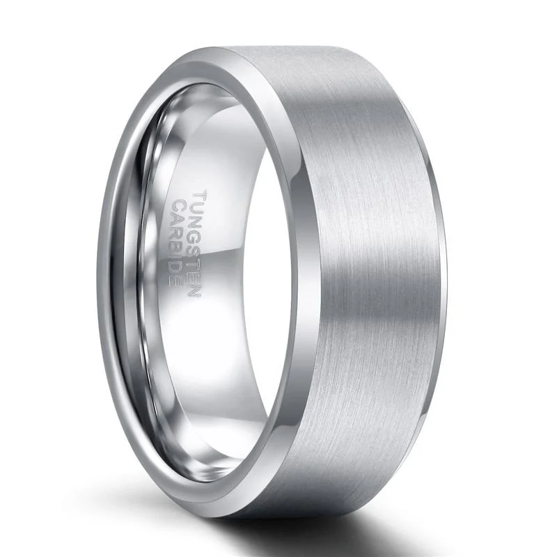 Innovative Brushed Tungsten Carbide Silver-Tone Ring Smooth