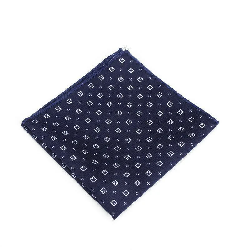 Trusted Navy Blue Geometric Cotton Handkerchief Authentic