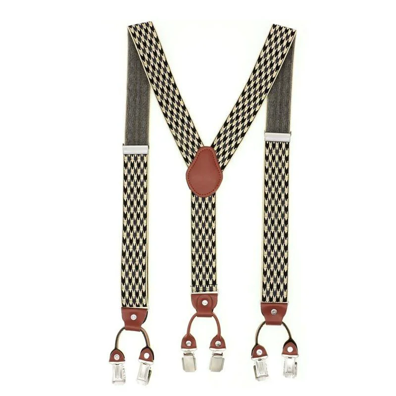 Modern Giordano Patterned Retro Leather 6 Clip Business Suspenders 35 mm Premium Material