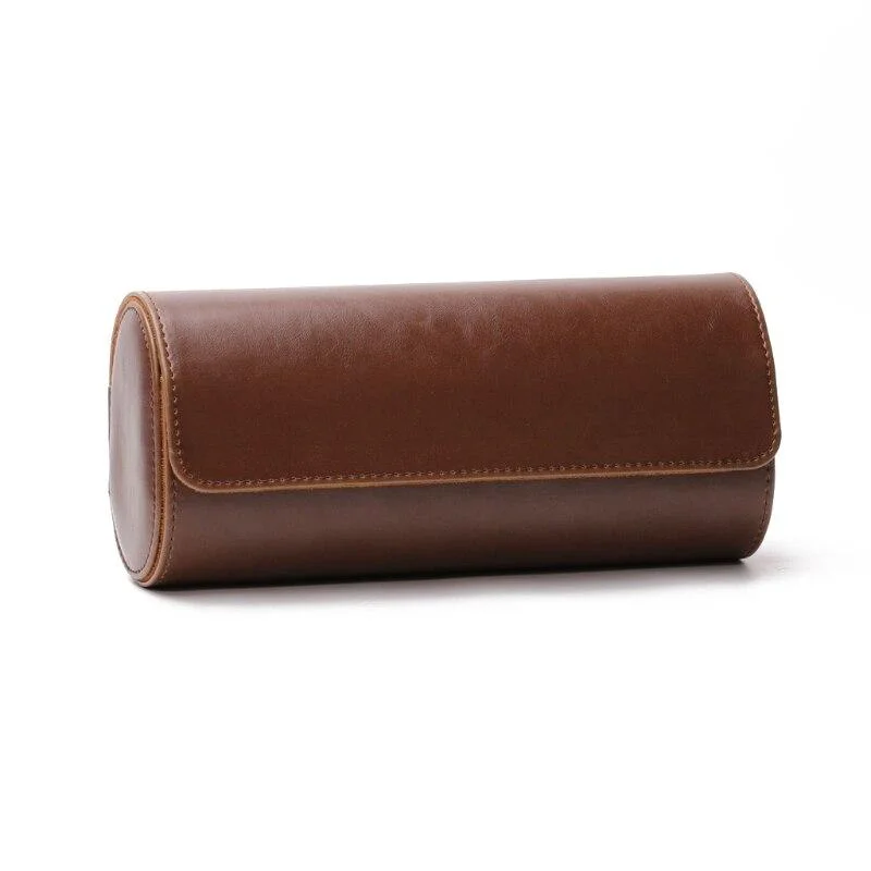 Sustainable Joseph 3 Slots Solid Watch Roll Travel Leather Case Elegant