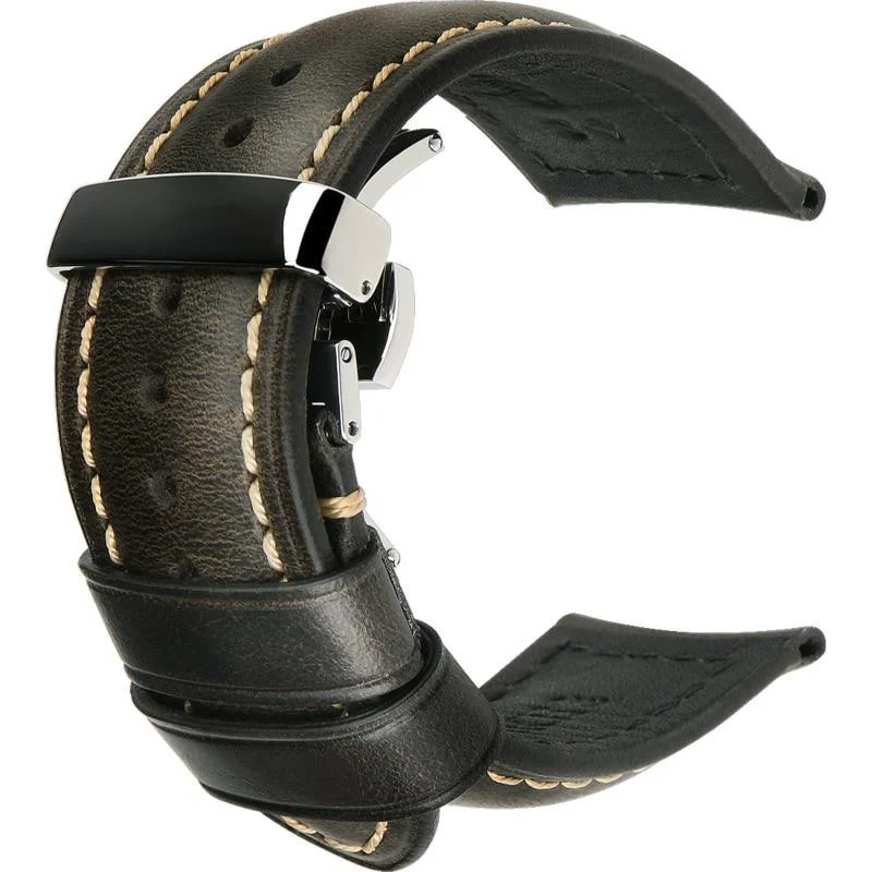 Fashionable Francois Oil Wax Calfskin Classic Watch Strap With Butterfly Clasp Sustainable