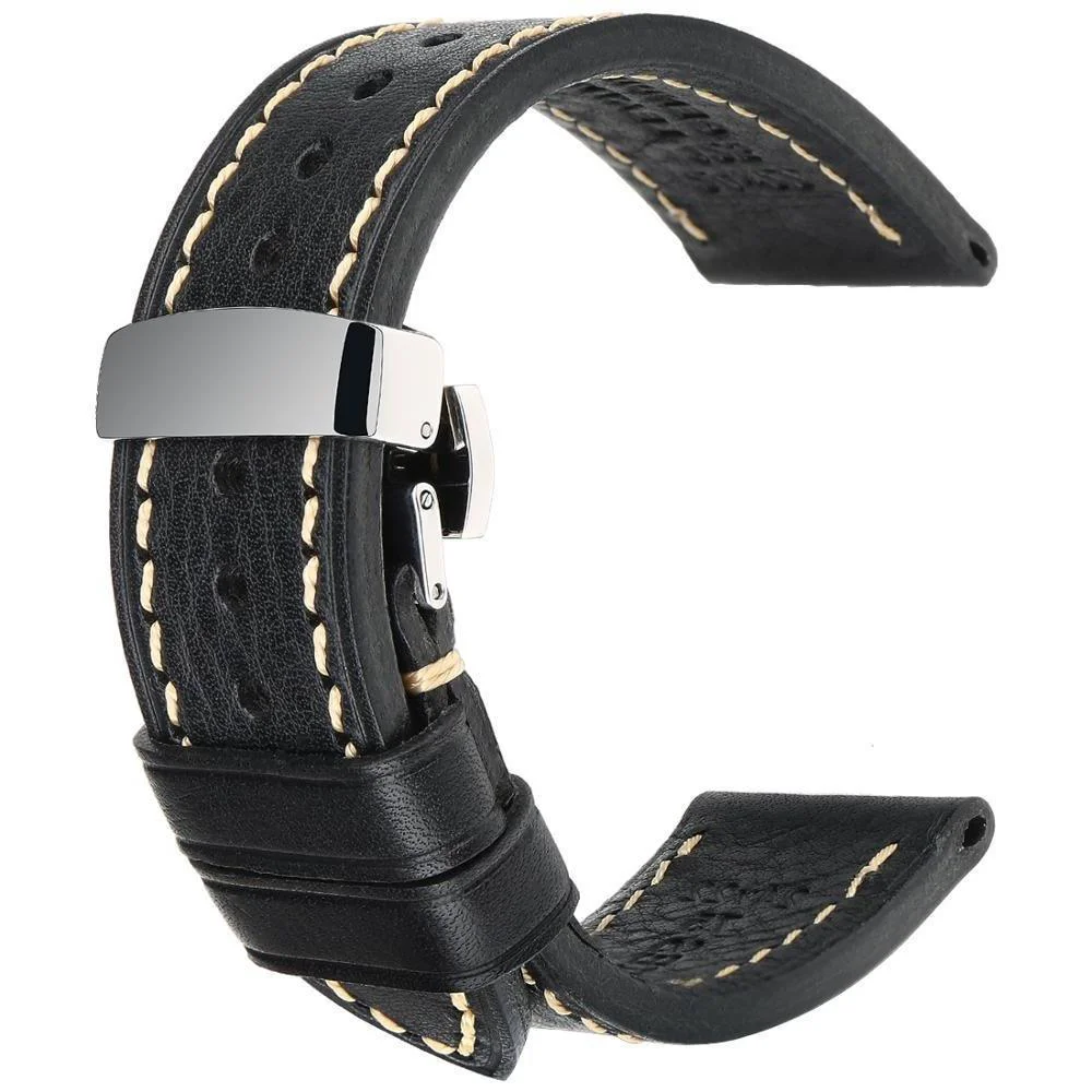 Verified Murano Italian Calfskin Classic Watch Strap With Butterfly Buckle Expertly Made