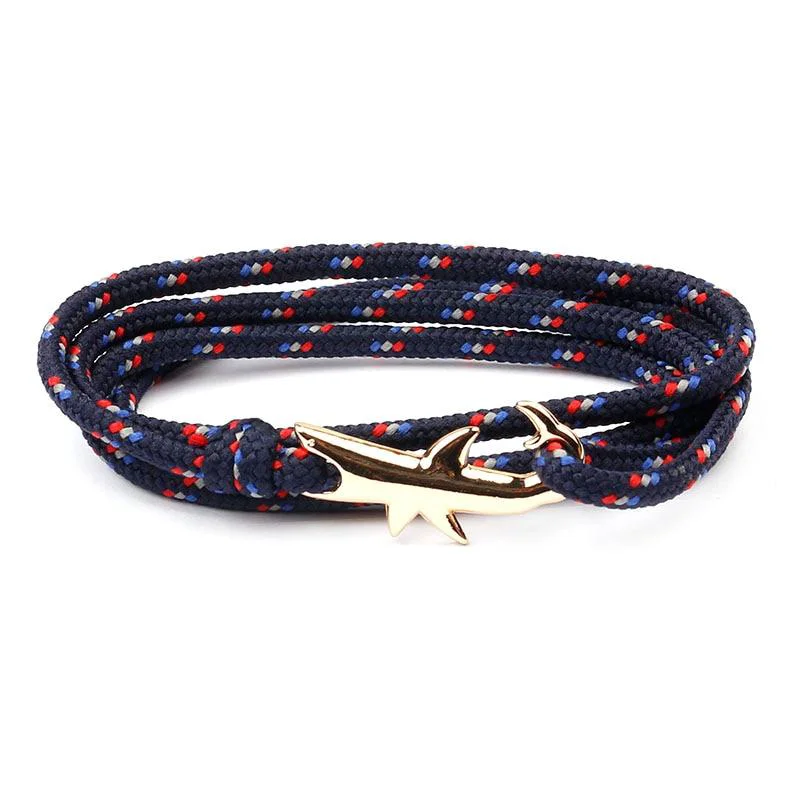 Fashionable Golden Shark Nautical Rope Bracelet Natural
