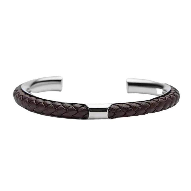Innovative Lupo Braided Leather Stainless Steel Cuff Bracelet Exclusive