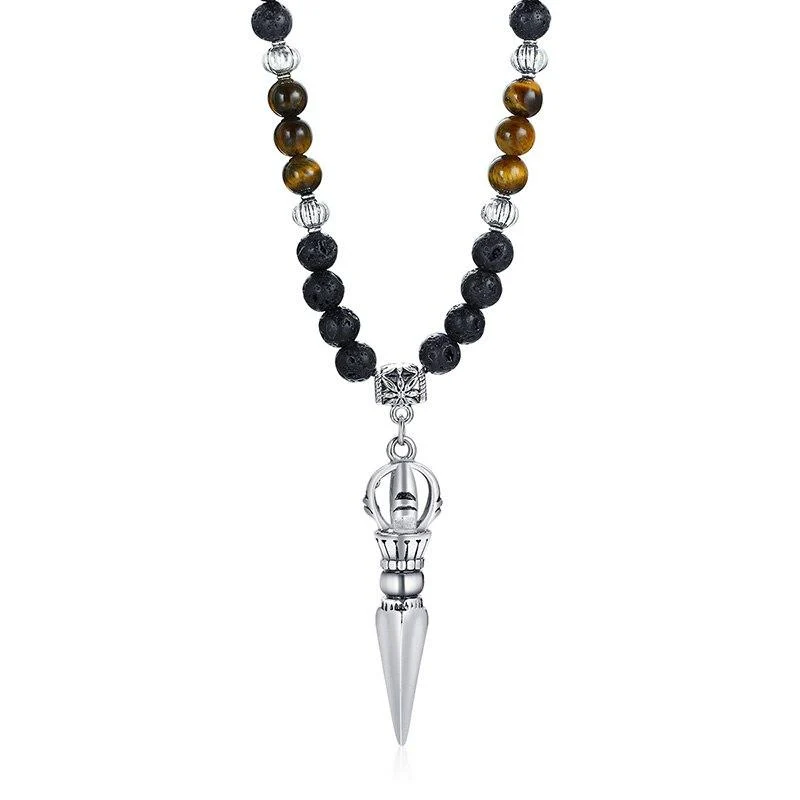 Classic Fernando Steel Brazilian Lava Beads Pendant Necklace Specialty
