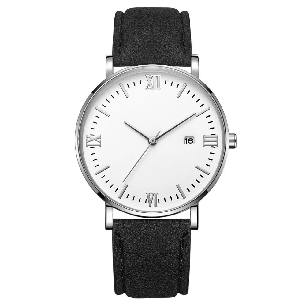 Environmentally Friendly Flavio Classic Elegant Watch with White Dial and Black Belt