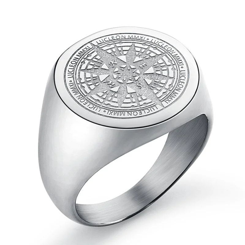 Practical Compass Stainless Steel Signet Ring Fine