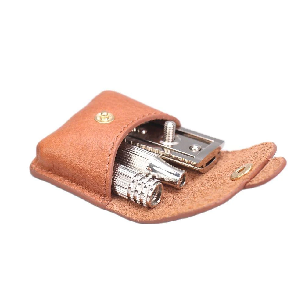 Professional Travel Safety Razor With Vintage Leather Pouch Set Excellent