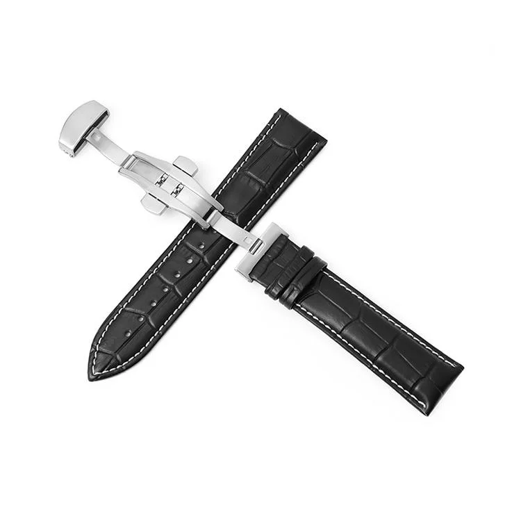 Premium Material Bormio Vegan Leather Watch Strap With Push Button Deployant Clasp Stitching Safe