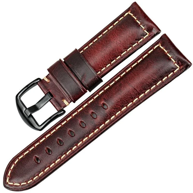 Proven Damien Oil Wax Leather Vintage Watch Strap With Black Buckle Easy-to-Use
