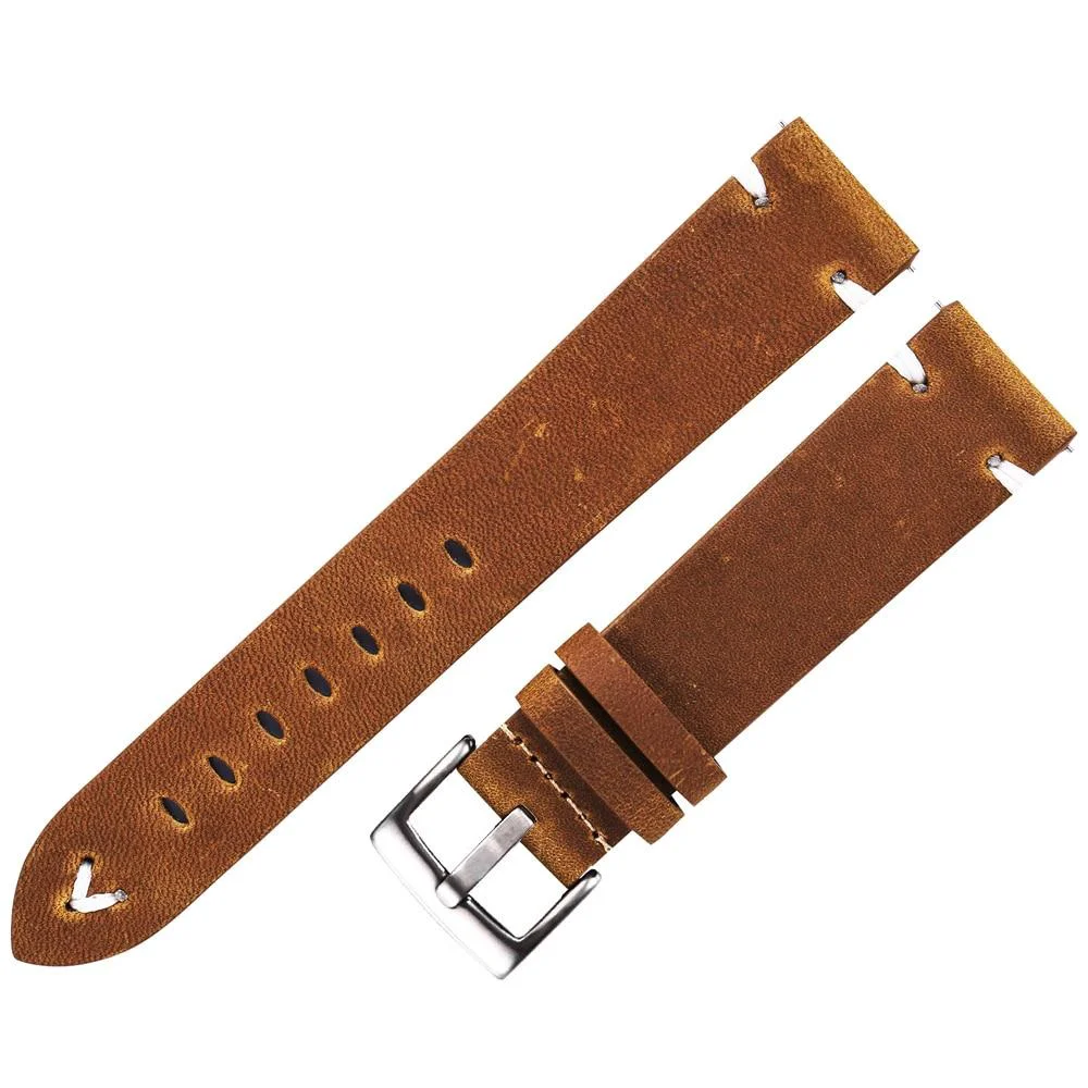 Long-Lasting Hubert Handmade Oil Wax Leather Watch Strap With Silver Buckle Relaxed
