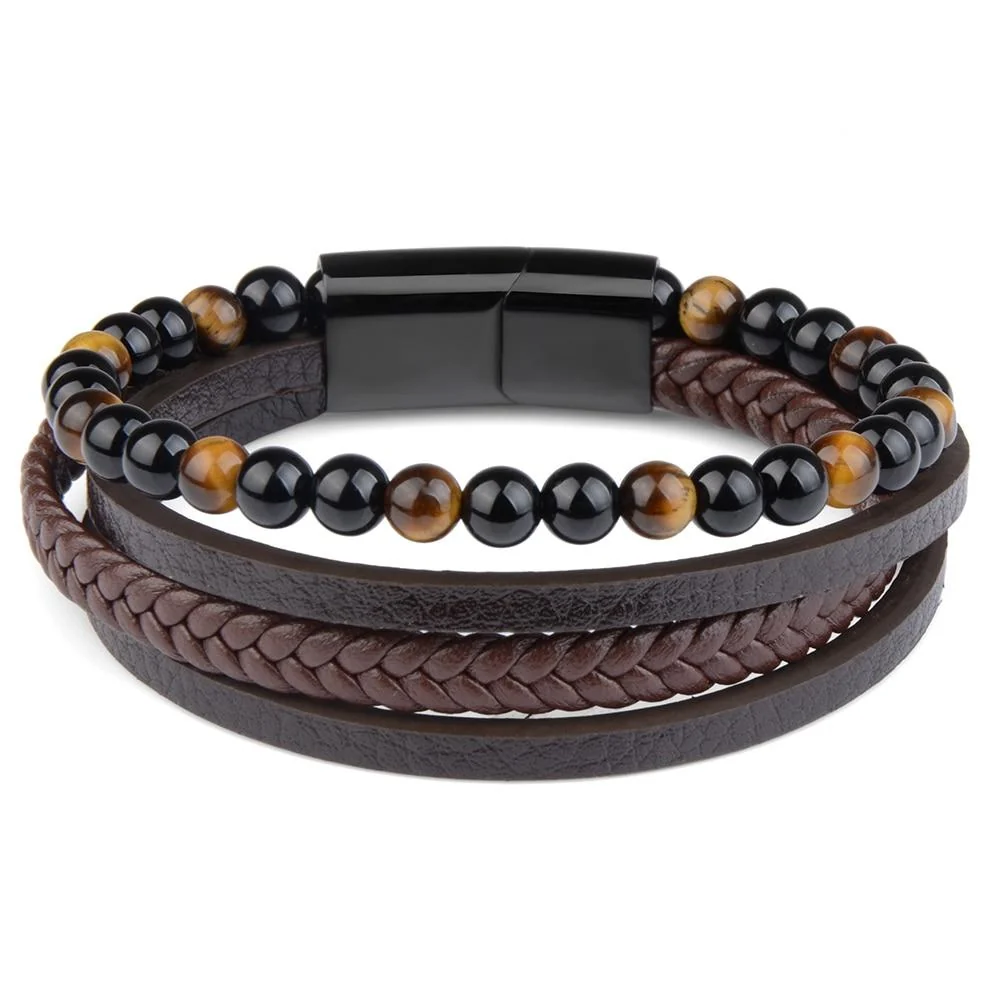 Sophisticated Kenneth Multilayered Leather Bracelet With Magnetic Clasp Casual