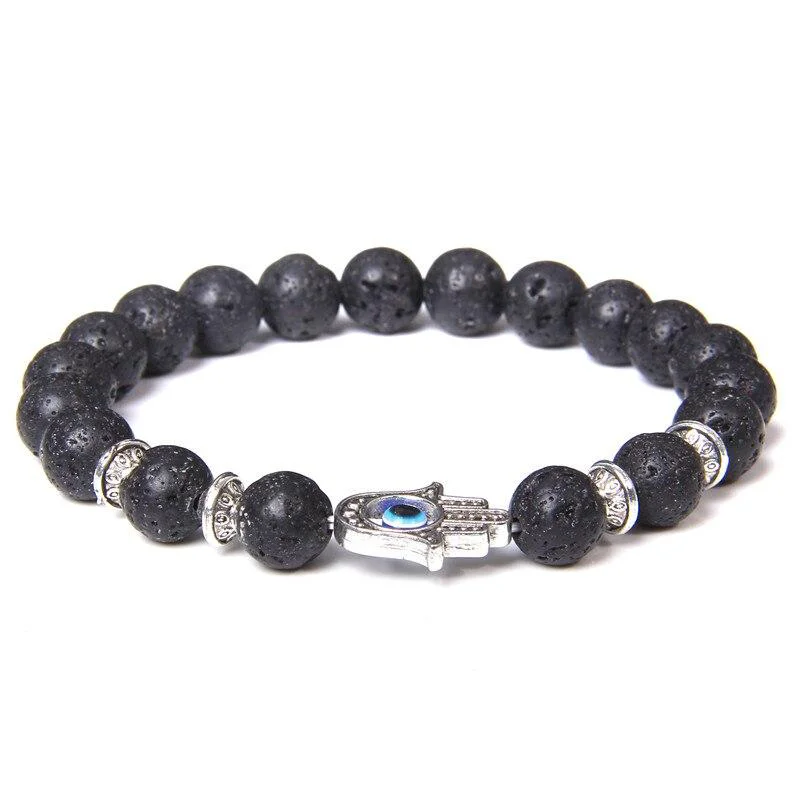 Organic Fatima Hand Evil Eye Stone Beaded Bracelet Smart