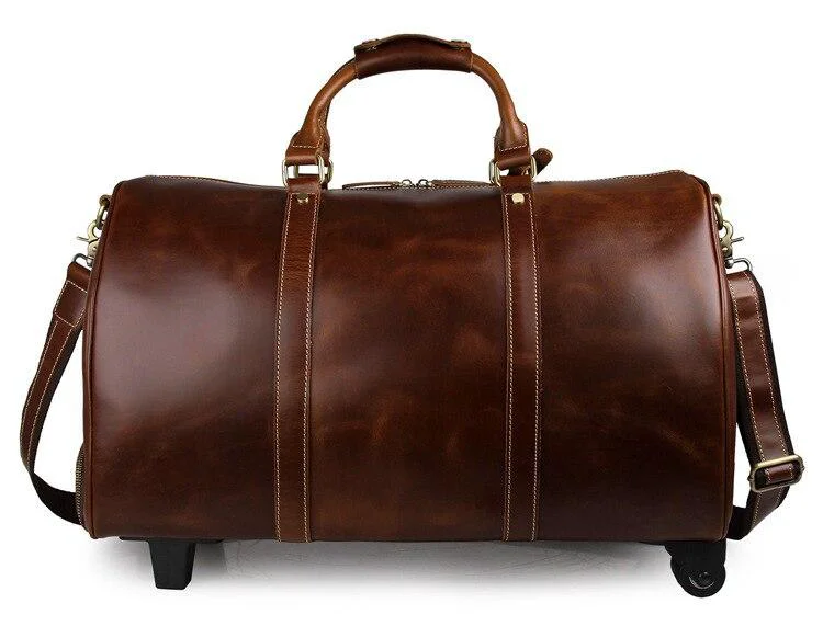Unique Theodore Full Grain Leather Trolley Duffel Luggage Bag Safe