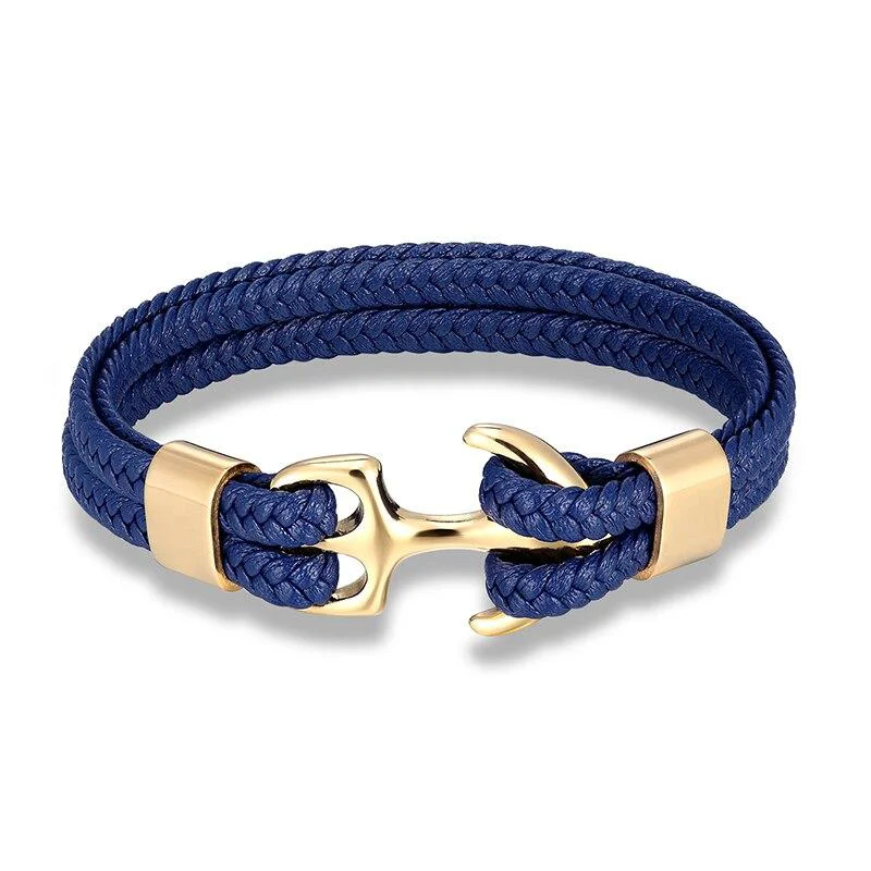 Convenient Pulsera de cuero trenzado azul ancla Recyclable