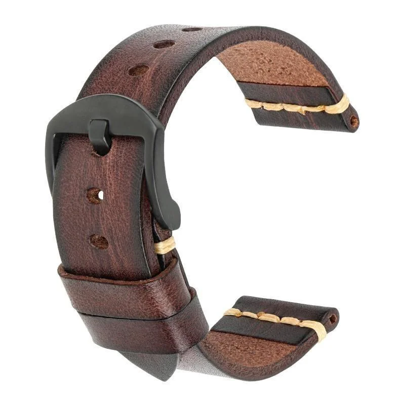 Exceptional Gaston Correa de reloj de piel de becerro curtida con hebilla hebijón negra Functional