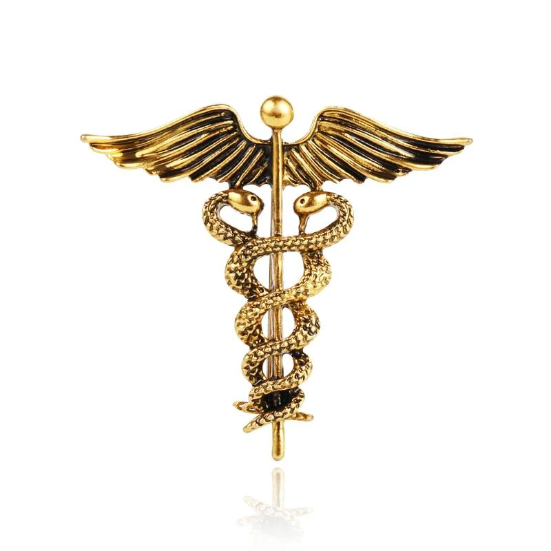 Contemporary Caduceus Pin de solapa con símbolo médico Fast