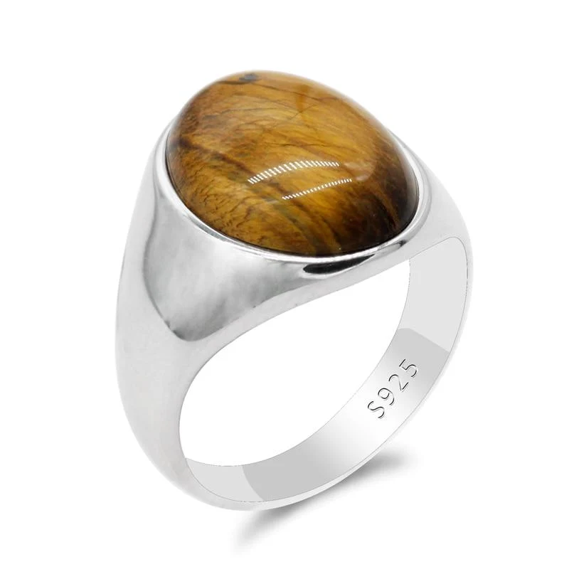 Versatile Tiger Eye 925 Sterling Silver Signet Ring Professional