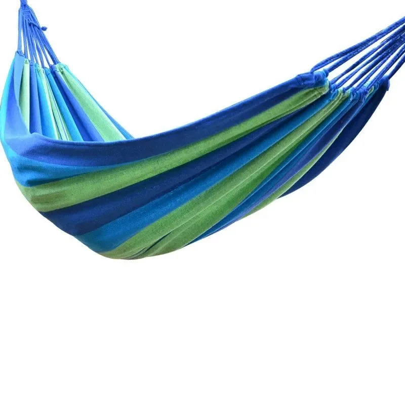 Enhanced Portable Double Camping Hammock with Tree Straps – Colorful Blue Stripes Convenient