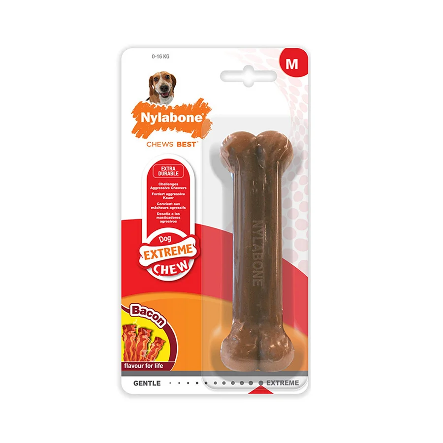 Safe Nylabone Bacon Bone Durable Dog Toy Medium Eco-Friendly