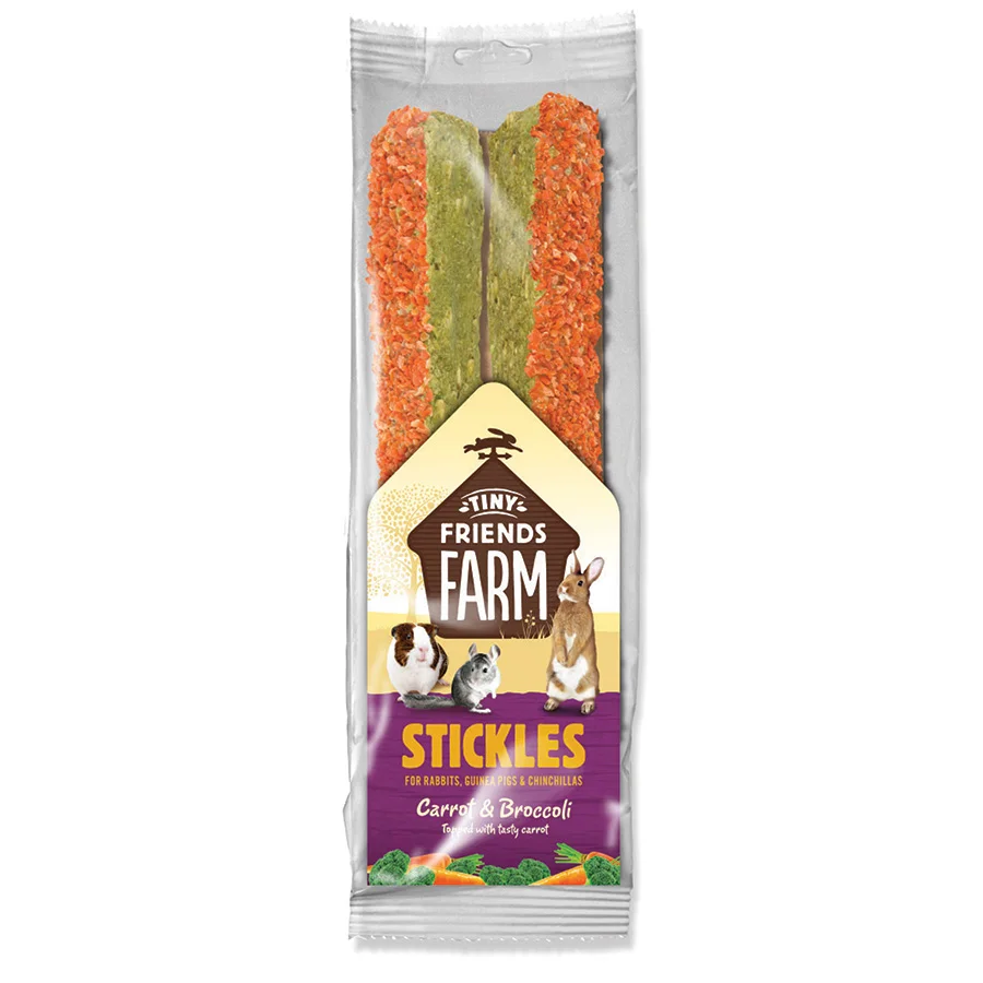 Genuine Tiny Friends Farm Stickle Small Animal Treats Carrot Broccoli 100g Certified