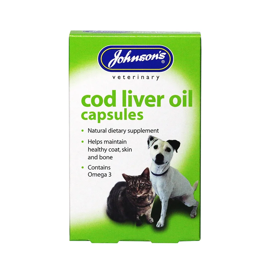 Trendy Johnsons Cod Liver Oil Capsules For Dogs， Cats Cage Birds 800 Capsules High-Grade