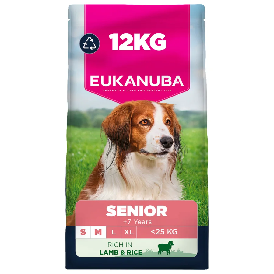 Reusable Eukanuba Small Medium Senior Dry Dog Food Lamb Rice 12kg Enhanced